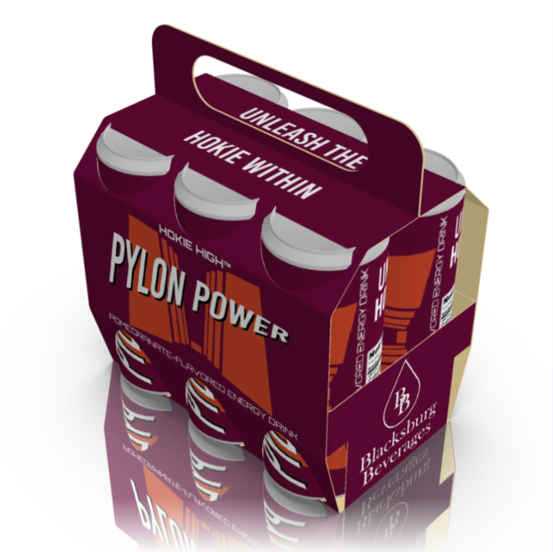 An angled view of a six-pack featuring the words 'Unleash the Hokie Within' on top.